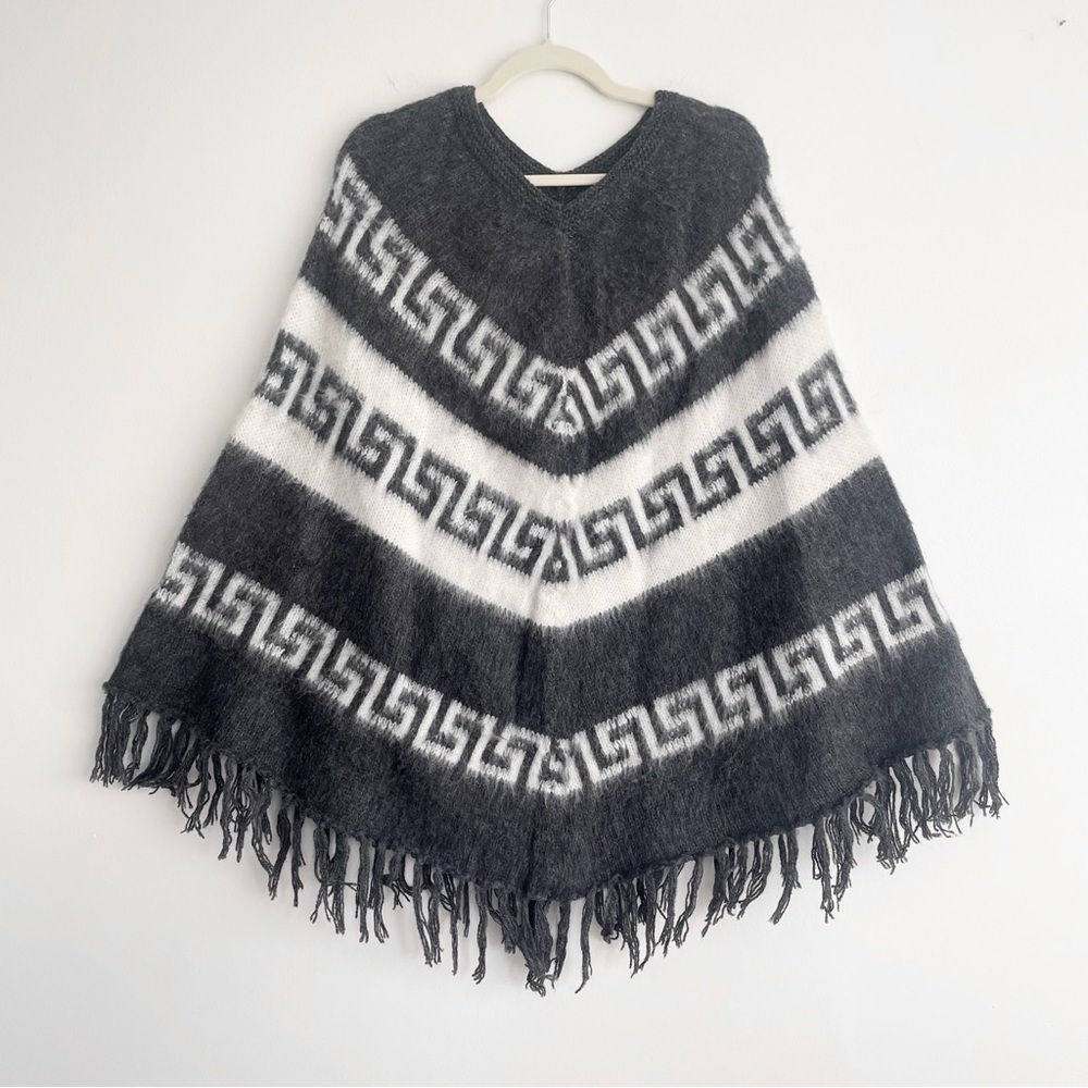 Gamboa Alpaca Poncho western wool Fringed Aztec sweater tribal boho desert nomad